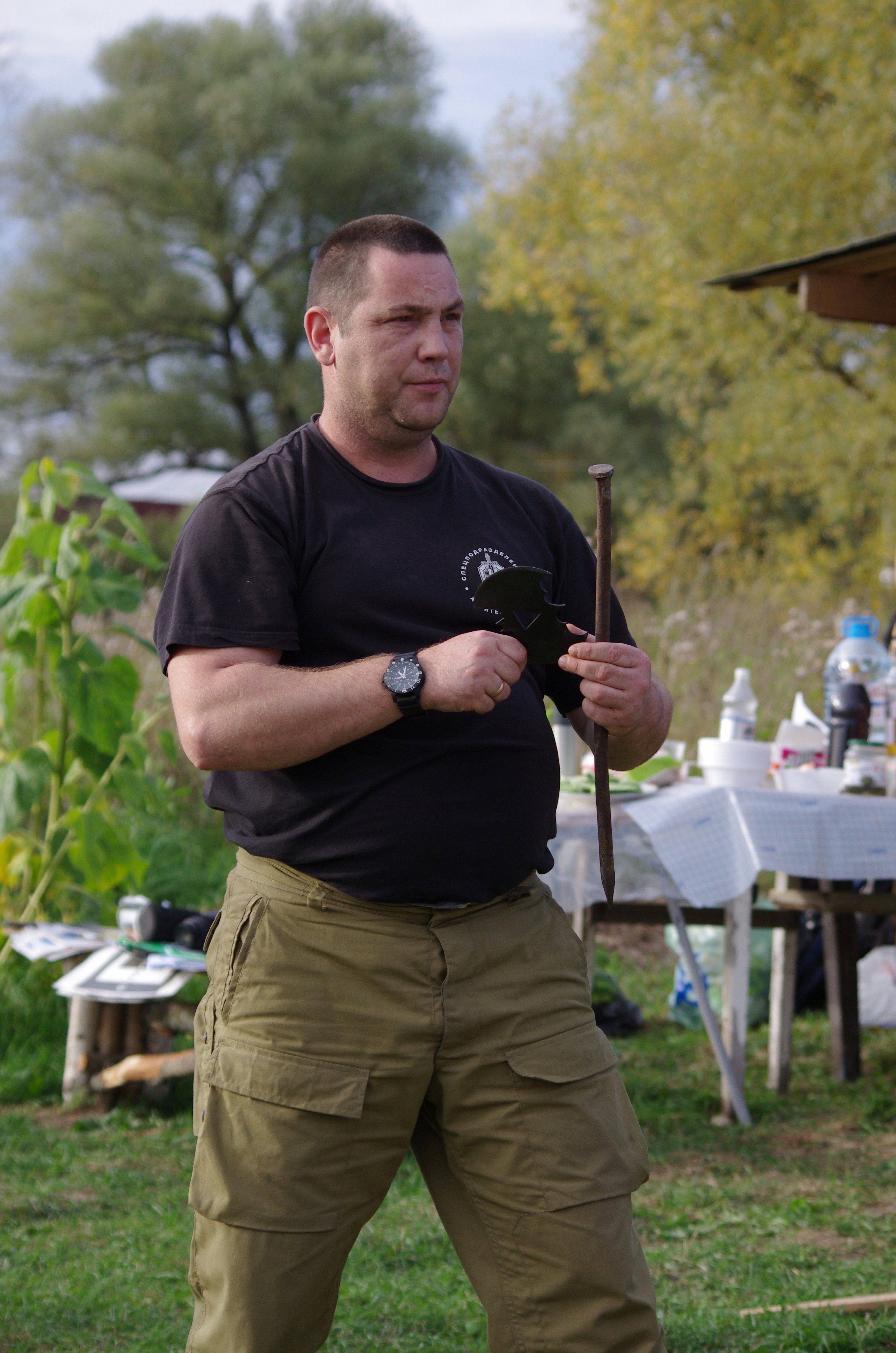 метание ножей, ,September 19, 2015 in the village of Sapegino (Moscow region, Volokolamsk district) held a friendly tournament of a throwing various objects. The program of events included throwing a knife, an ax and a shovel 3 + 4 + 5 meters, no-spin throwing 4 meters, throwing unusual objects - the giant nails, plates and unusual knives, exercise 